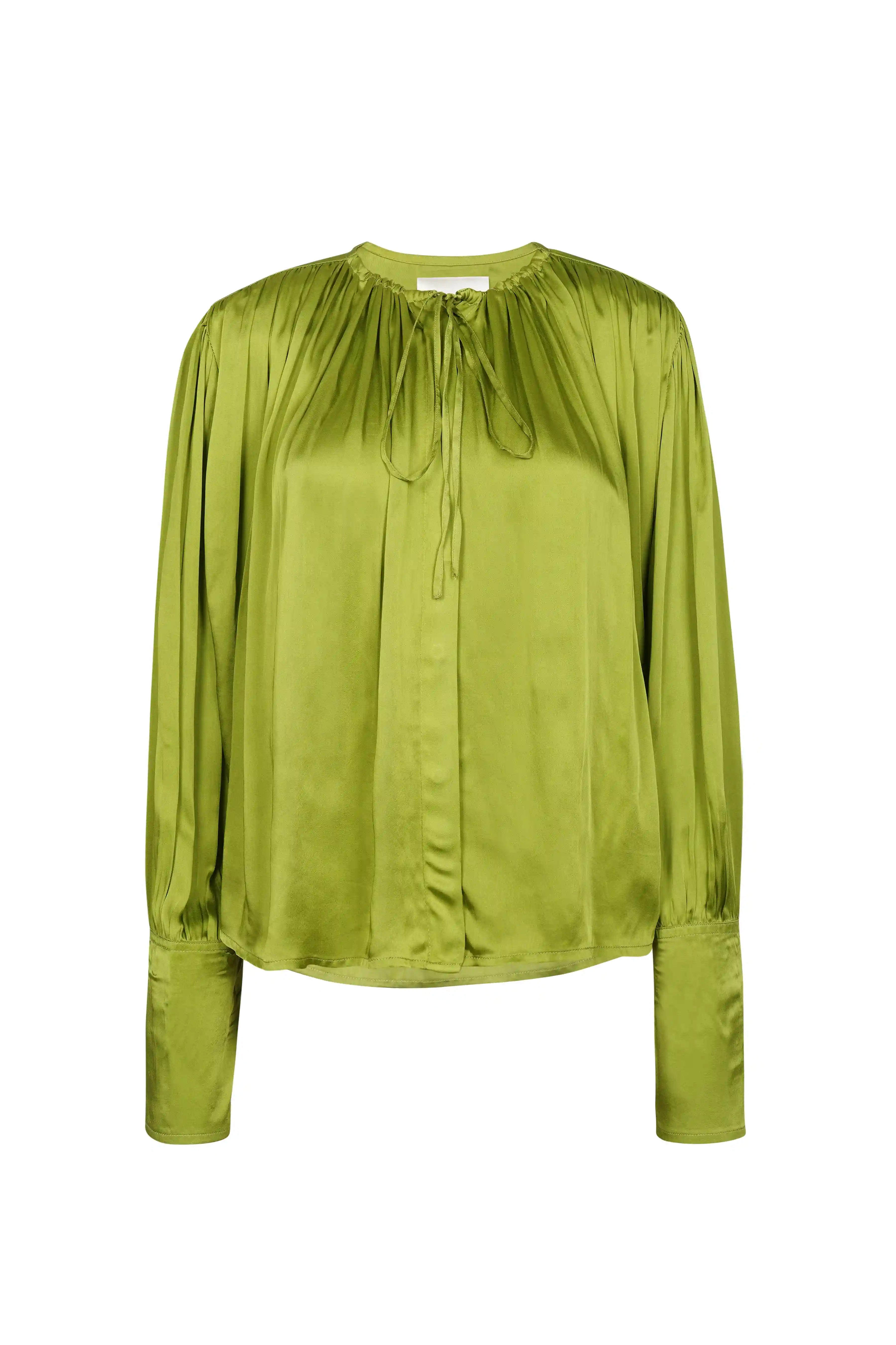 Green satin blouse on a white background