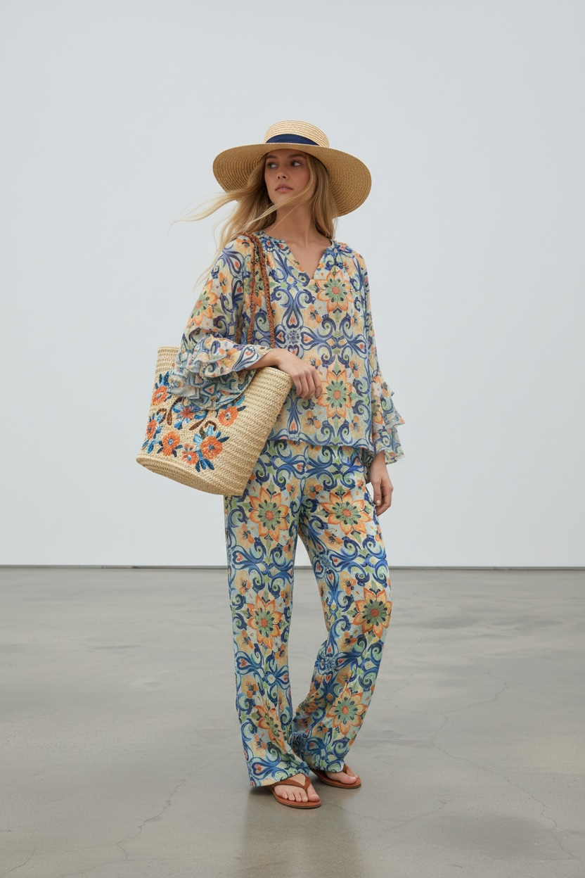 BRDR Pucci Orange Floral Tile Blouse Blouse