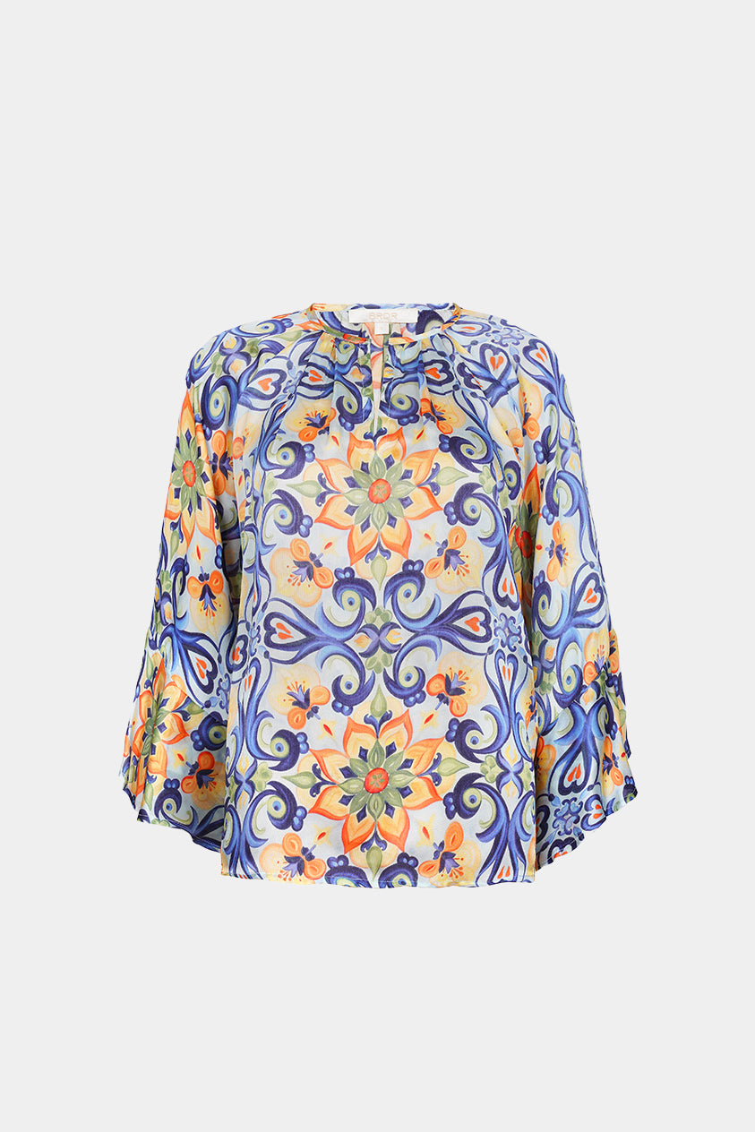 Pucci Orange Floral Tile Blouse