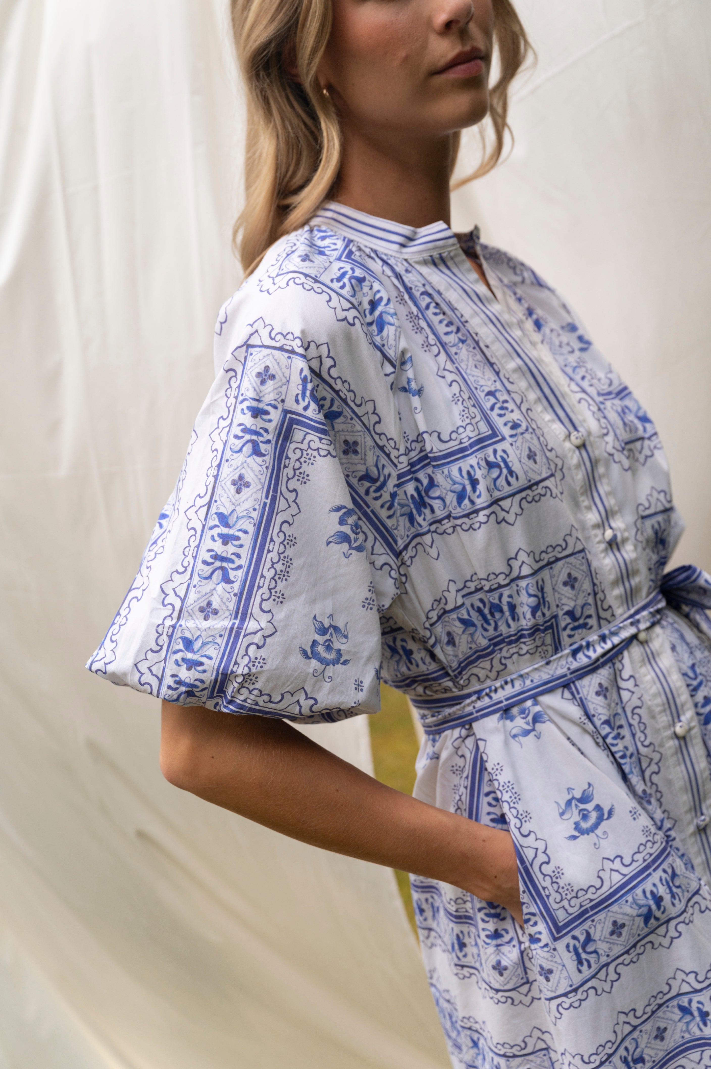 BRDR Bandana Blue Floral Tile Dress Dress