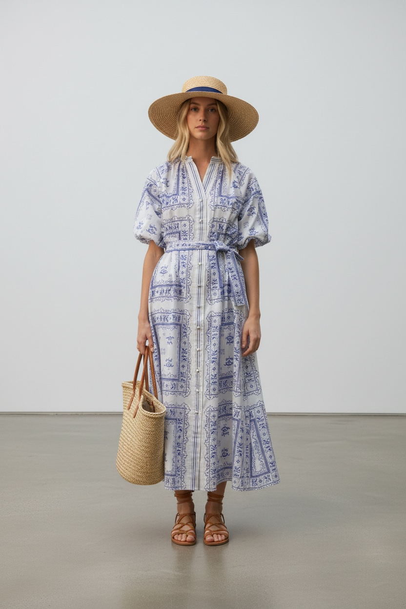 BRDR Bandana Blue Floral Tile Dress Dress