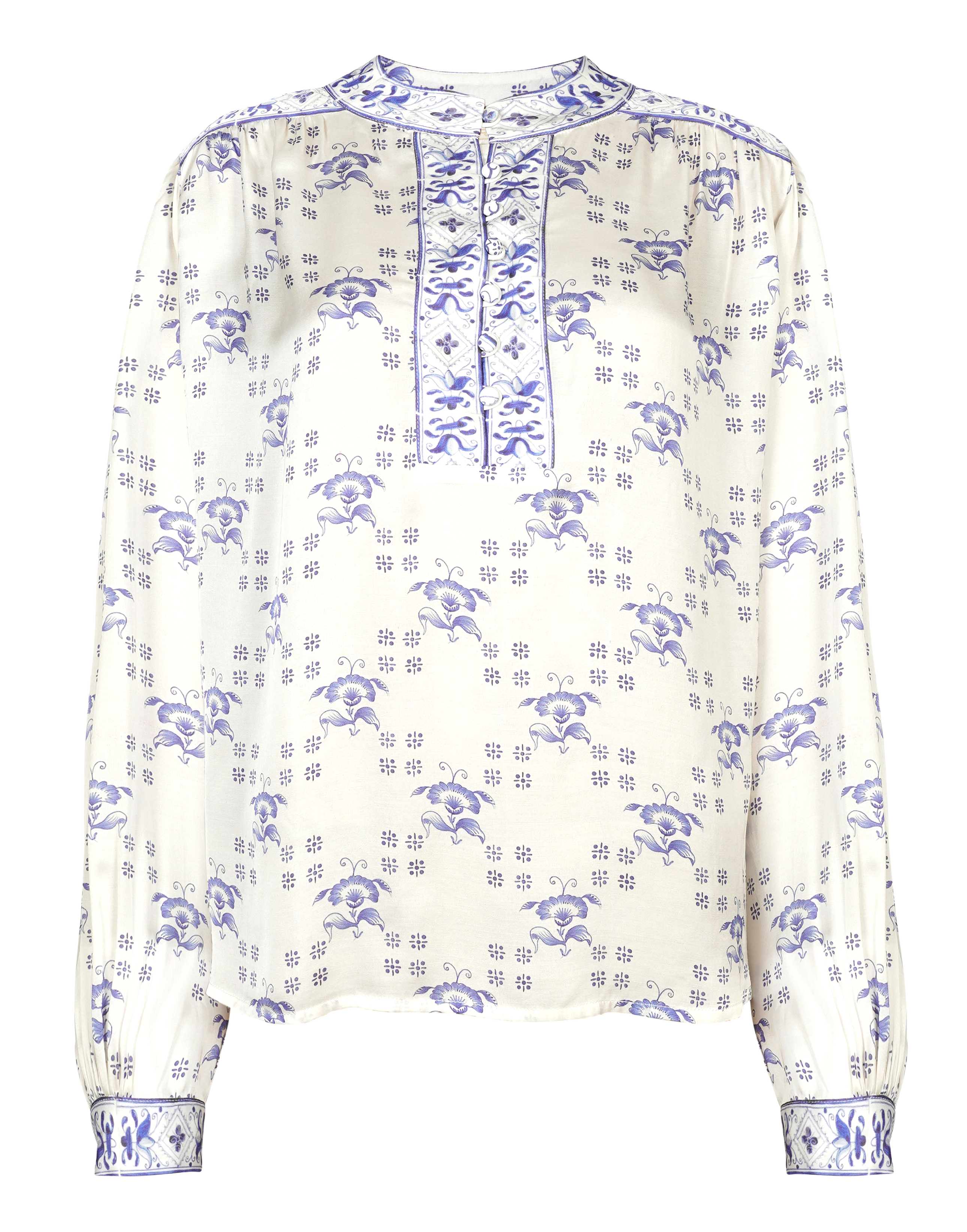 BRDR Bella Blouse - Blue Floral Tile Blouse