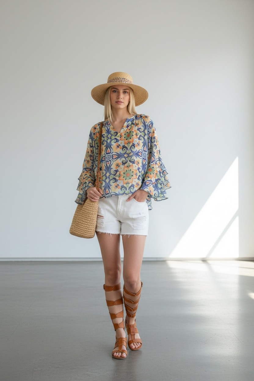 BRDR Pucci Orange Floral Tile Blouse Blouse
