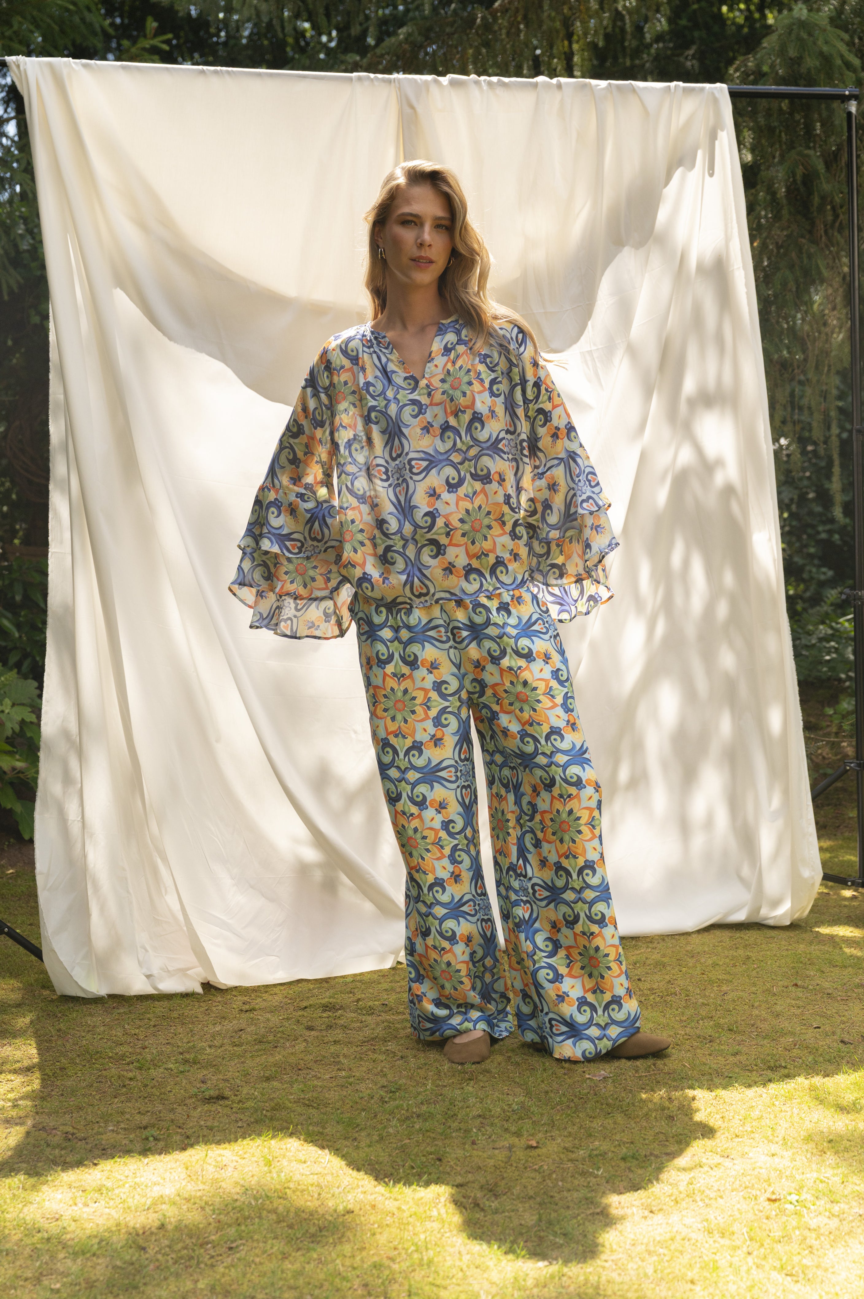 BRDR Pucci Orange Floral Tile Blouse Blouse