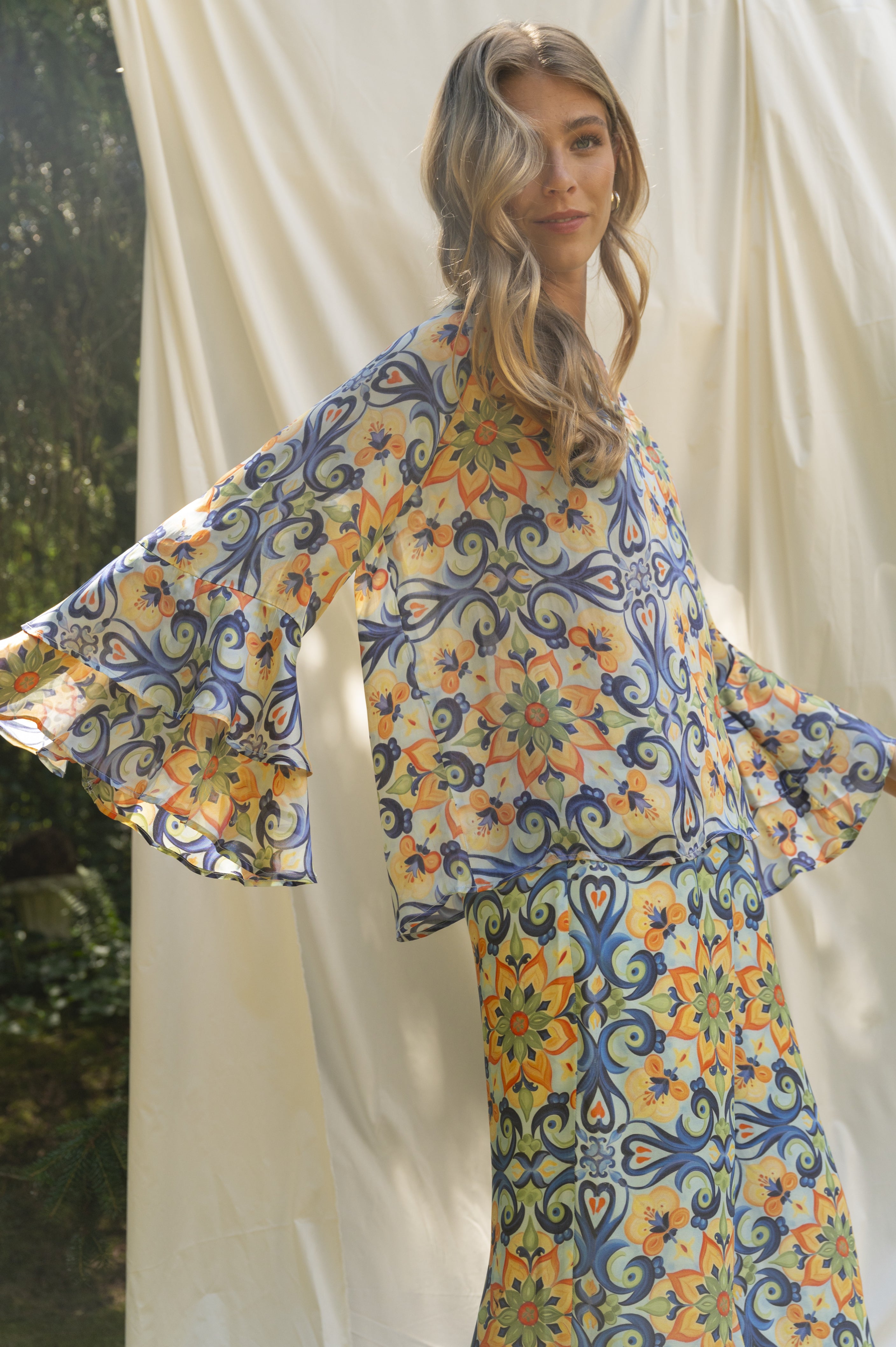 BRDR Pucci Orange Floral Tile Blouse Blouse